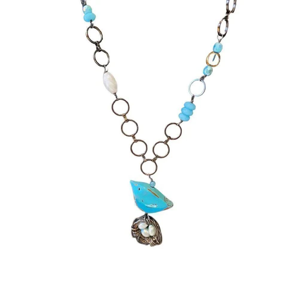 Handcraftedโ&โDesignedย AdorableโRobinsโNestโEggโNecklace.